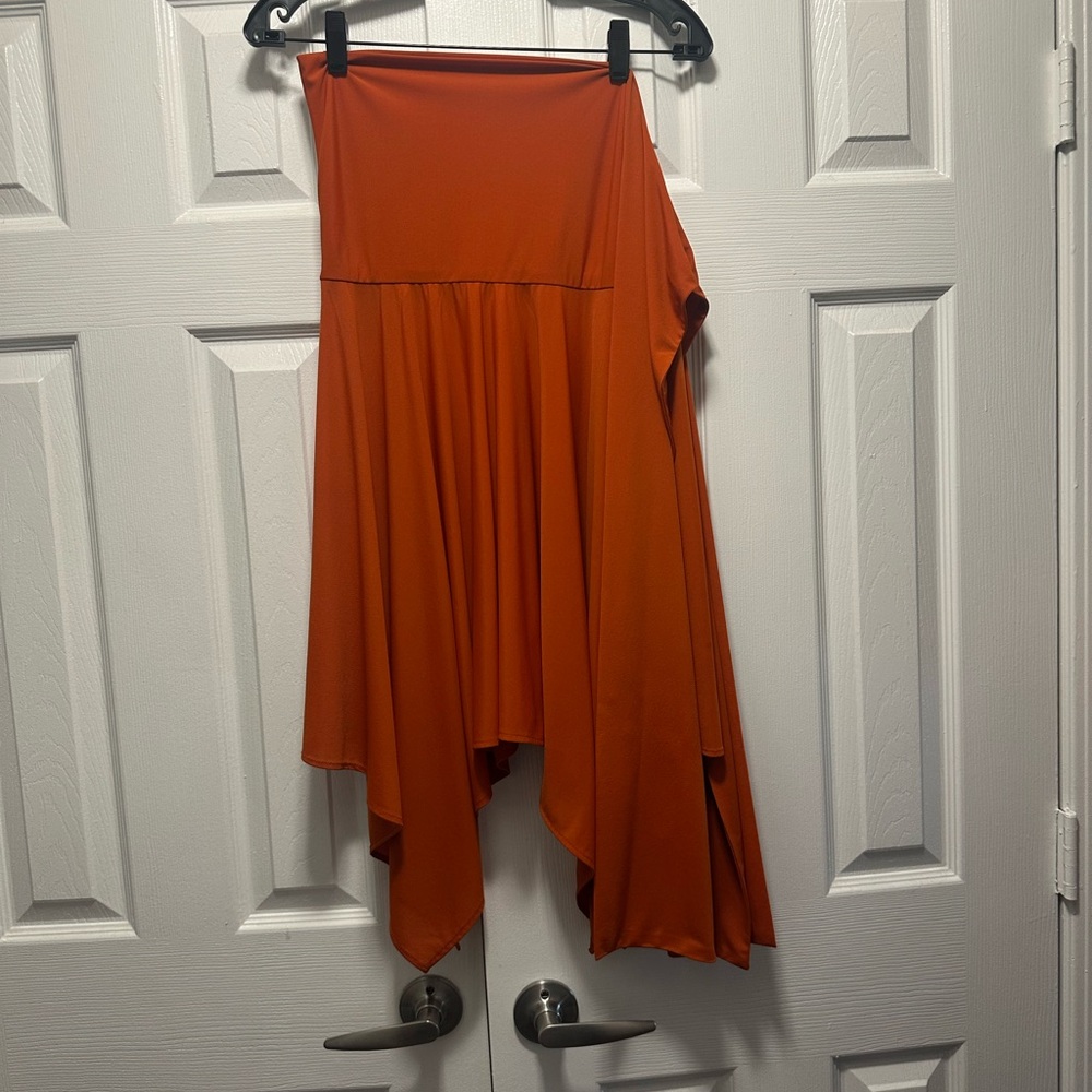 Norma Kamali Orange A-Line Midi Skirt Asymmetrical High-Low